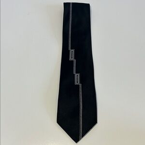 Stafford Silk Black Tie White Geometric Design